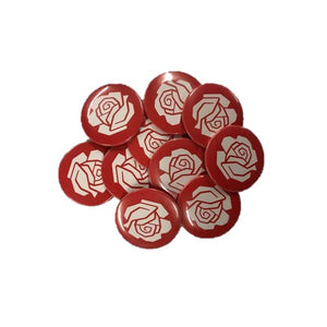 Badges, delvist nedbrydelige, med rose logo